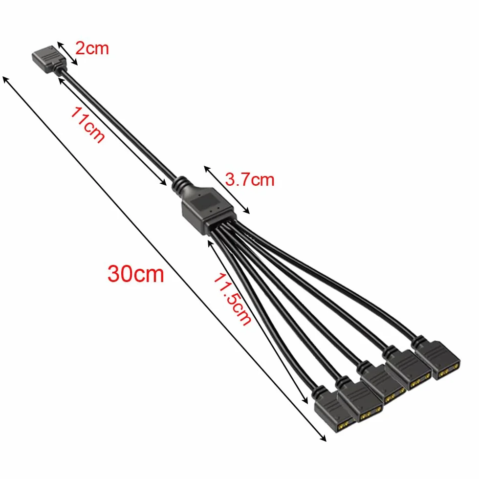 Gebildet Kabel rozdzielacza ARGB 1 do 5, adresowalny 3-pinowy przedłużacz RGB 5 V, kabel do synchronizacji ARGB LED do przedłużania wentylatorów ARGB lub serii LED do komputera PC