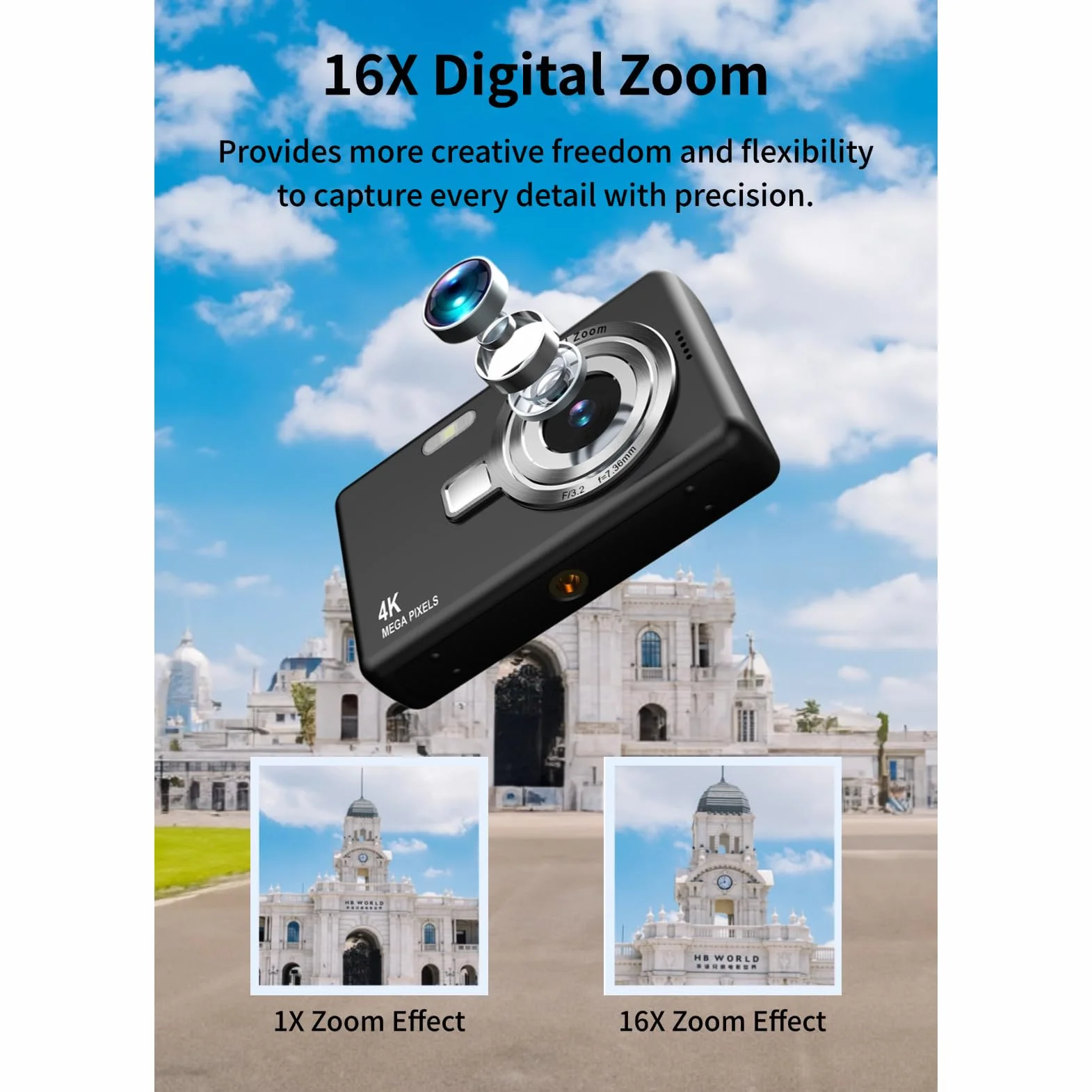 Aparat Cyfrowy z 2,4-calowym Ekranem TFT, kamerą 12 MP 1080P, Cyfrowym Aparatem Typu „wyceluj i Zrób zdjęcie” z 16-krotnym Zoomem Zapobiegającym Drganiom, Kompaktowa Kamera do