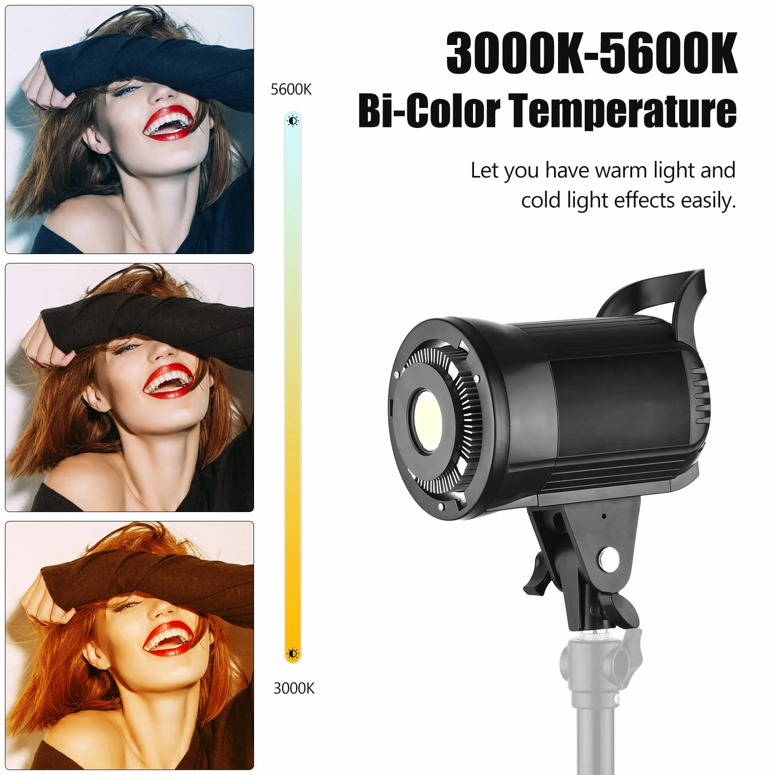 Andoer LM60Bi studyjna lampa błyskowa Studio Flash Strobe Blitz Light 135 W, lampa studyjna 3000 K-5600 K, przyciemniane światło ciągłe z uchwytem Bowens i pilotem zdalnego sterowania