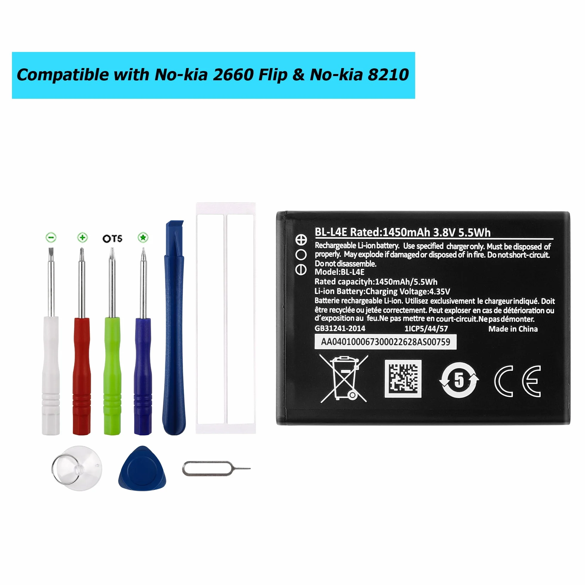 BL-L4E akumulator zastępczy kompatybilny z No-kia 2660 Flip & No-kia 8210 TA-1480 TA-1474 TA-1469 TA-1507 TA-1494 z zestawem narzędzi