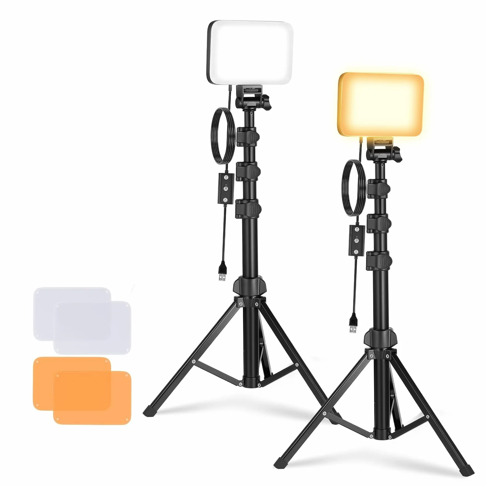 NEEWER Basics Zestaw oświetlenia studyjnego, 2 zestawy dwukolorowych lamp LED ze statywami i filtrami, zmienna intensywność, przenośna, 3200K-5600K, IRC95, 750lux, do fotografii, nagrywania, BP66