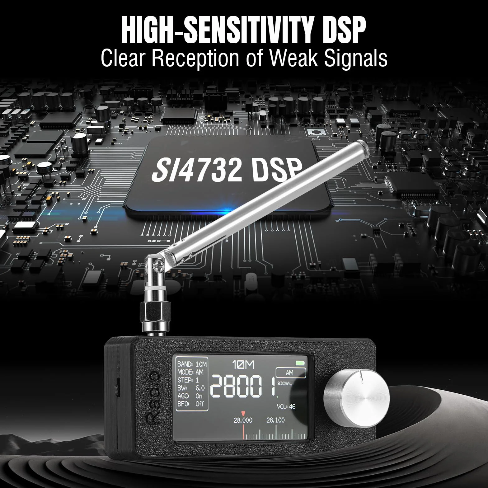 Raddy Mini Radio DSP Pełny Zakres Pasm z Chip Si4732, Odbiornik FM/SW/MW/VHF/CB Tryby LSB/USB, Wzmac. Słuchawkowy, Kompaktowy Ekran Kolorowy 1.9", Antena Teleskopowa + Donut, Aktualizacja firmware