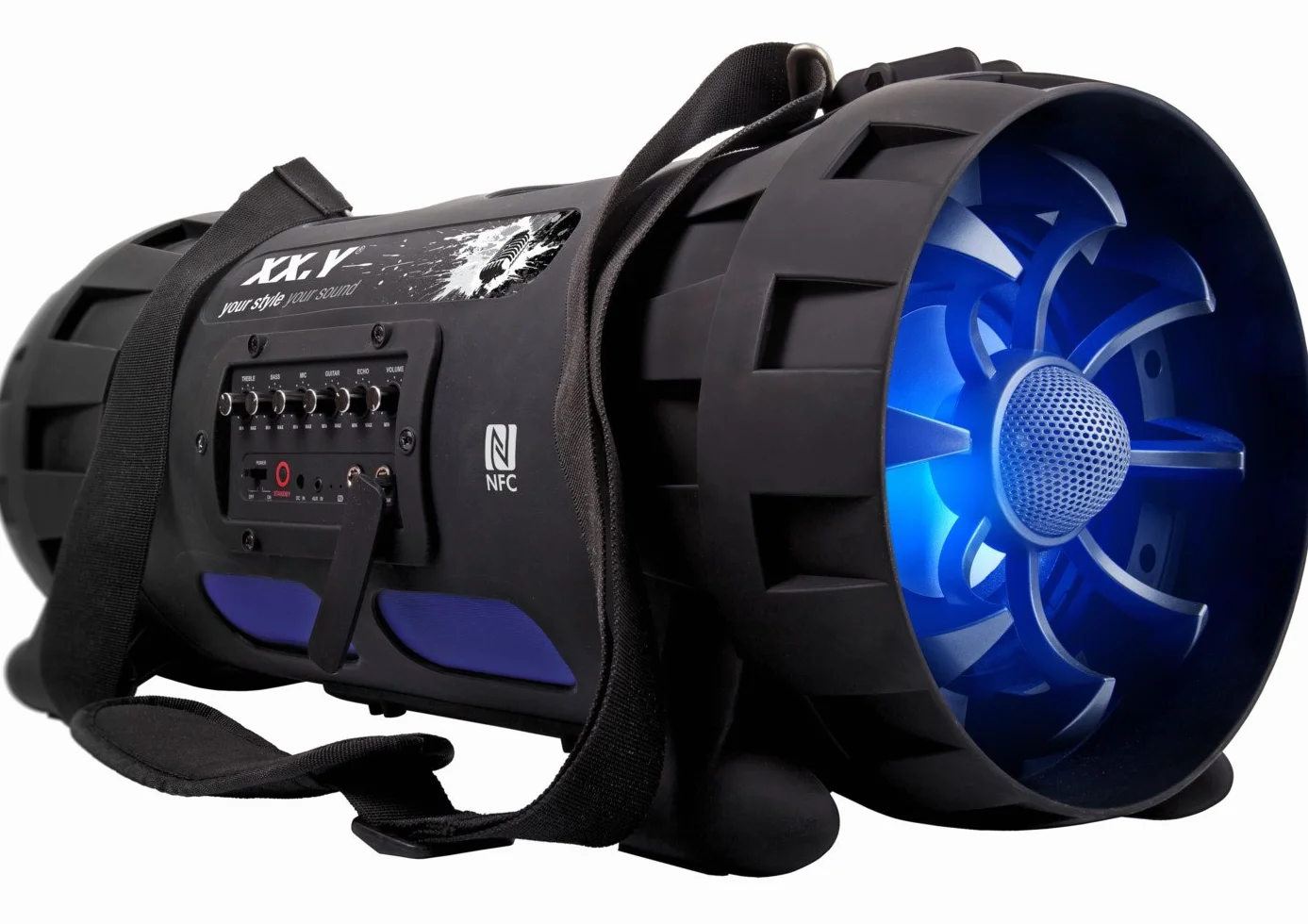 XX.Y P-127J przenośny głośnik Bluetooth Boom Box (NFC) z wbudowanym akumulatorem/wejściem audio do mikrofonu/instrumentu muzycznego/odtwarzacza MP3, czarny