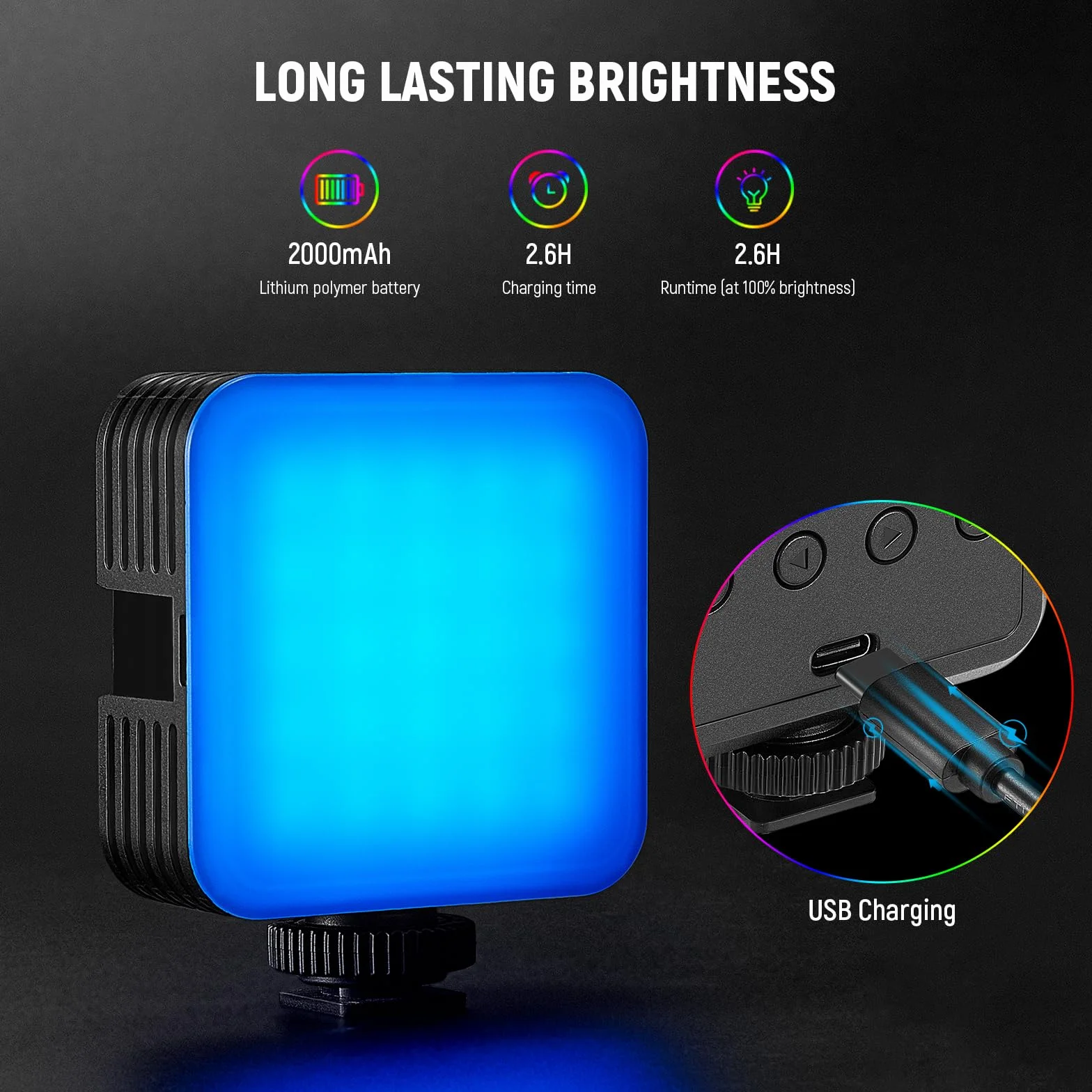 NEEWER Zestaw 2 magnetycznych lamp wideo RGB 360° w pełnym kolorze RGB61 LED do kamery z 3 uchwytami na zimny pazur/CRI 97+/20 trybu sceny/2500K-8500K/2000mAh Przenośne oświetlenie do selfie