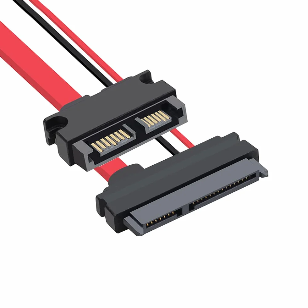 Slimline SATA 13-biegunowa wtyczka na 22-stykowe gniazdo SATA, adapter kablowy, Slimline Serial ATA 7+6-biegunowy na SATA 7+15-biegunowe złącze przedłużające do 2,5-calowego HDD, SSD i laptopa CD-ROM
