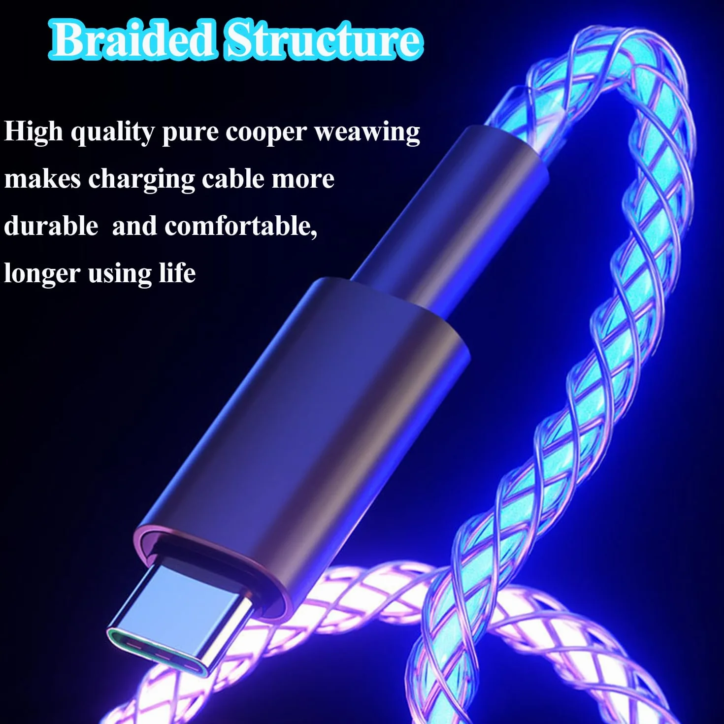 66 W 3 w 1 podświetlany kabel do ładowania LED, świecący przewód do szybkiego ładowania RGB, kabel micro USB do telefonu, Samsung Galaxy, Huawei, Android, Sony Xperia (4FT)