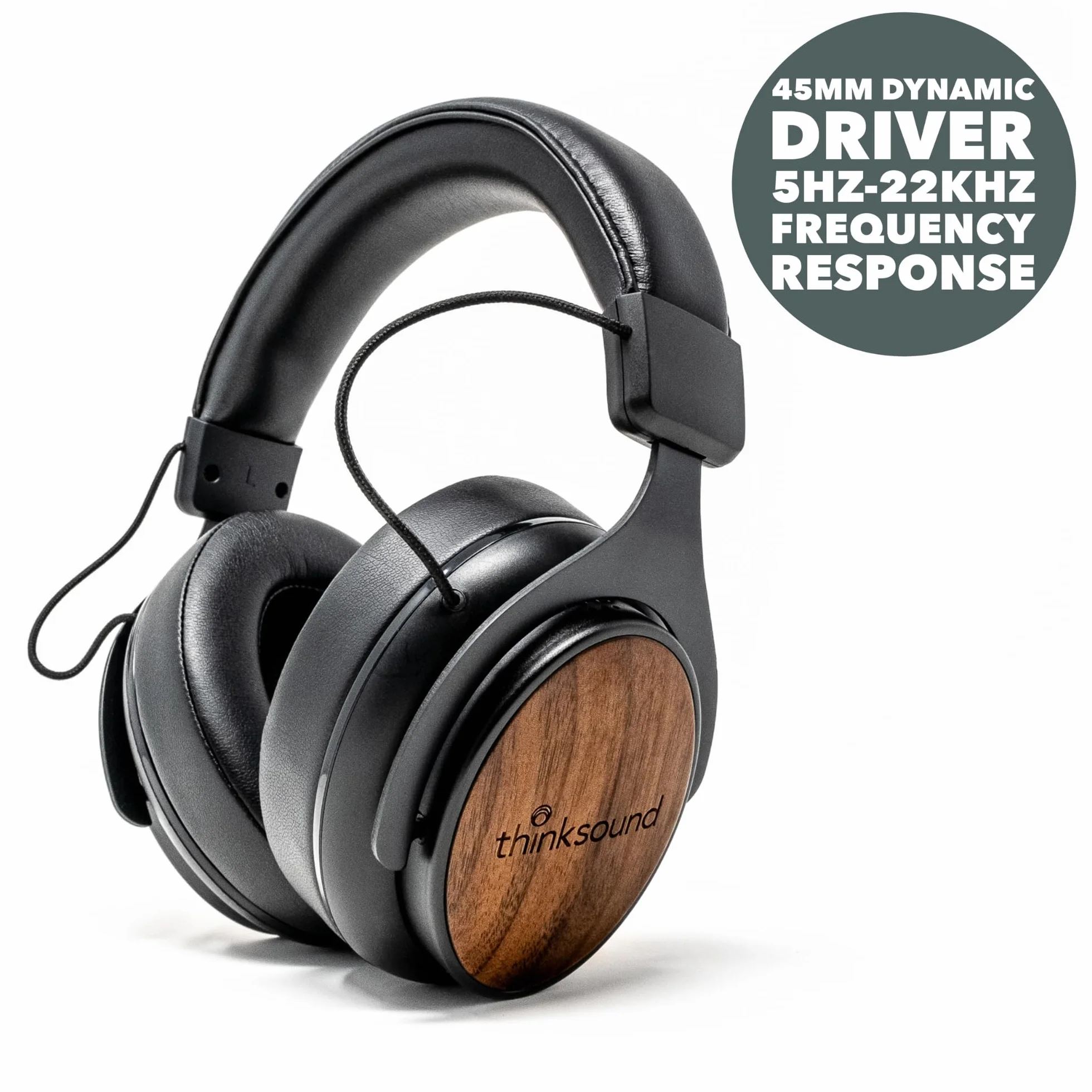 thinksound ov21 Przewodowe, zamknięte tylne słuchawki z mikrofonem – wykonane z drewna pozyskiwanego w sposób zrównoważony – stworzone dla entuzjastów muzyki, audiofilów, twórców podcastów i