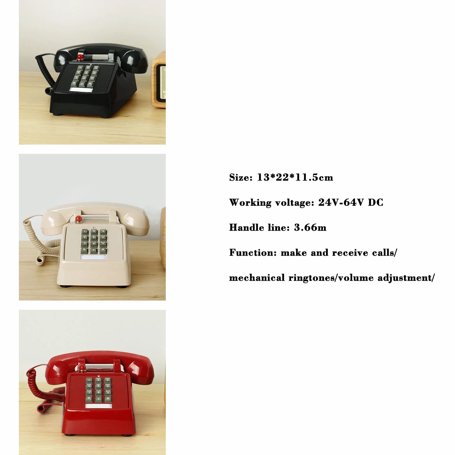 HJMMWT Telefon stacjonarny w stylu retro, telefon stacjonarny w stylu vintage do domu, biura, telefony w stylu retro z autentycznym dzwonkiem i kręconym przewodem do domowej kawiarni hotelowej