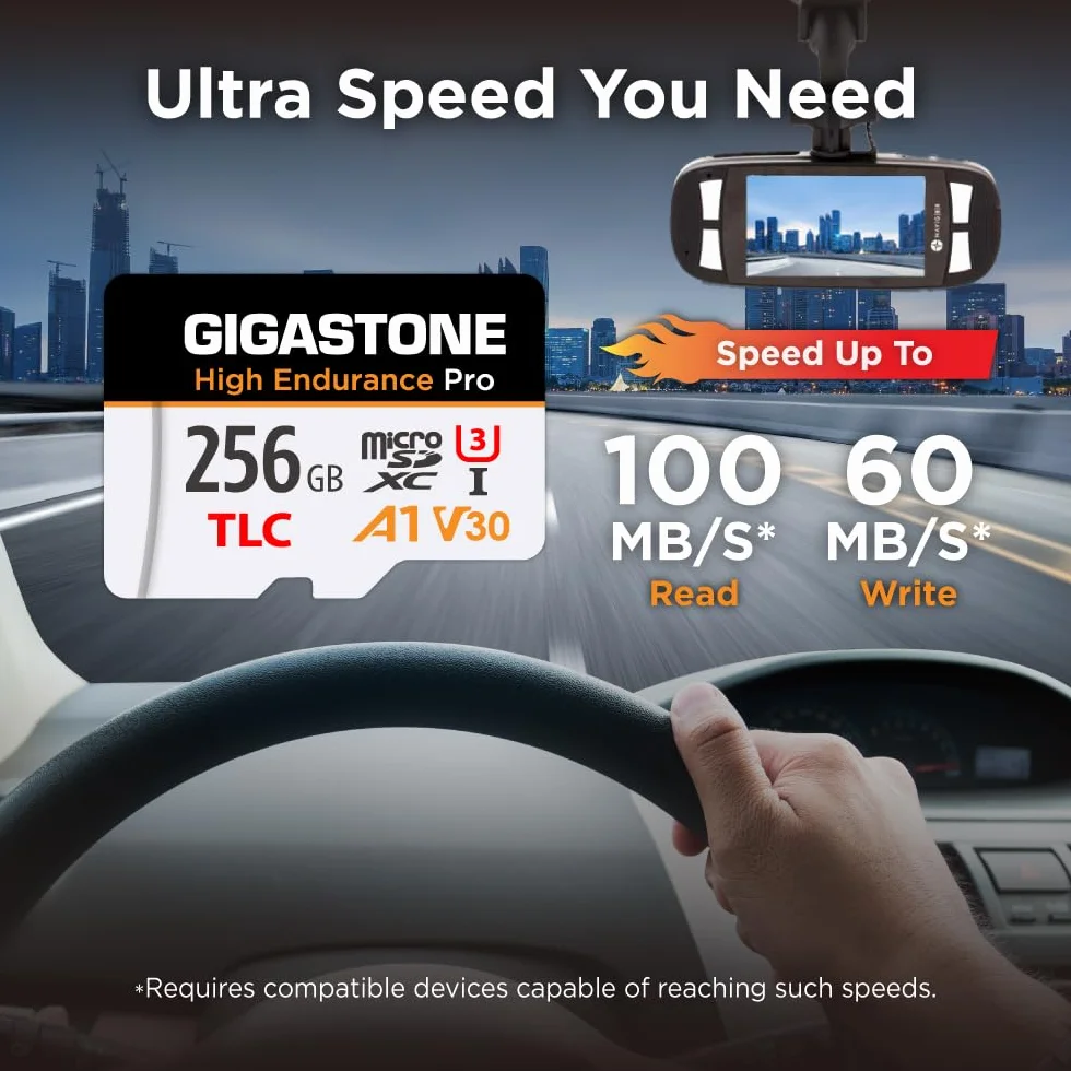 5 lat bezpłatnego odzyskiwania danych: karta Micro SD GIGASTONE 256 GB, wysoka wytrzymałość serii Pro, prędkość do 100 MB/s, kompatybilna z REDTIGER ROVE VIOFO VANTRUE PRUVEEO ARIFAYZ Dash Cam