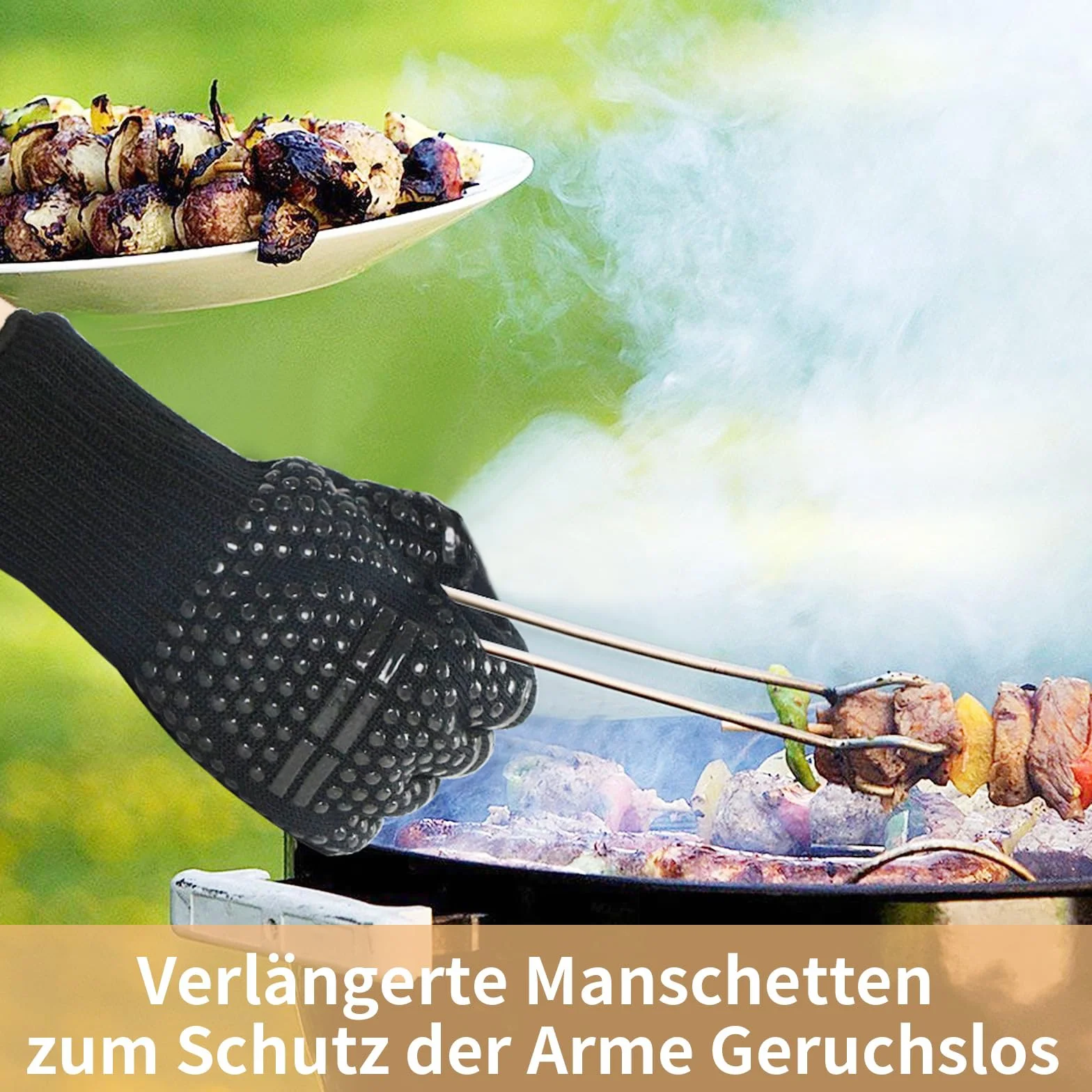 Karrong Rękawice do grilla żaroodporne do 800°C ochronne kuchenne ognioodporne czarne L/XL