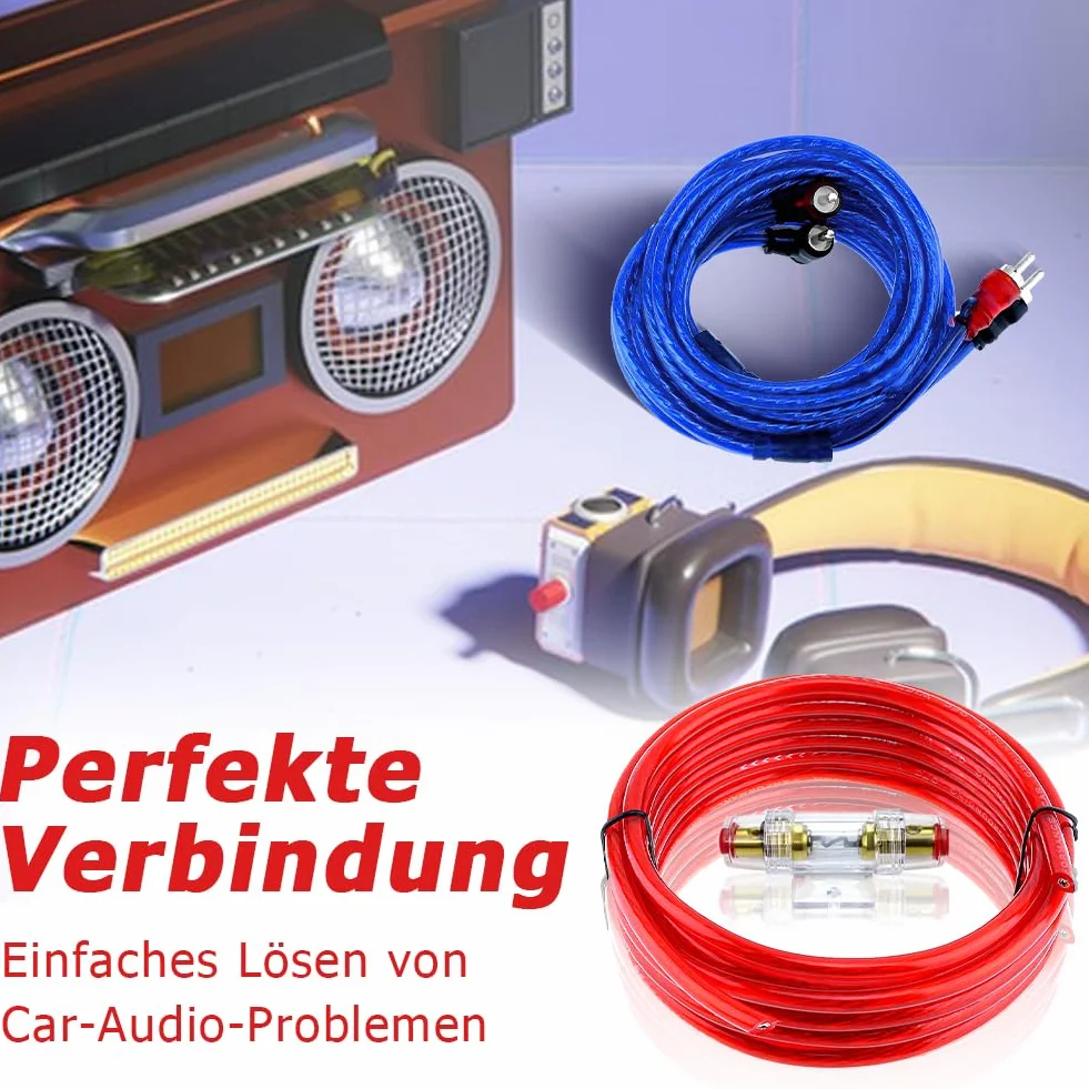 Abnaok Zestaw kabli do wzmacniacza samochodowego 10 GA, zestaw kabli do wzmacniacza samochodowego, wzmacniacz końcowy, kabel 1500 W, przewód audio, zestaw instalacyjny, wzmacniacz samochodowy