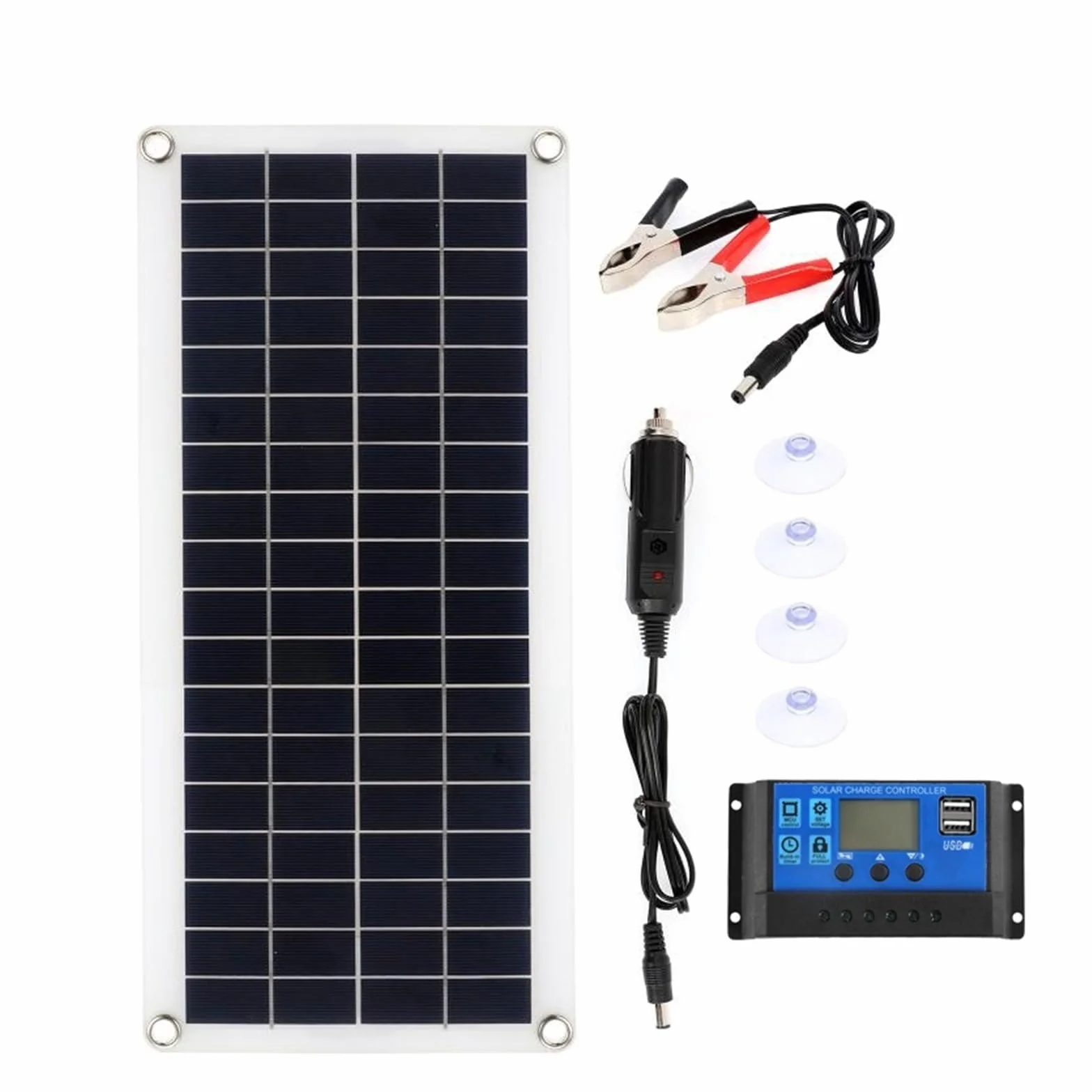 łAdowarka Z Panelem SłOnecznym 100W zestaw paneli słonecznych podwójny 12V USB z kontrolerem 30A/60A ogniwa słoneczne poli ogniwa słoneczne do samochodu jacht RV ładowarka(2B+30A controller)