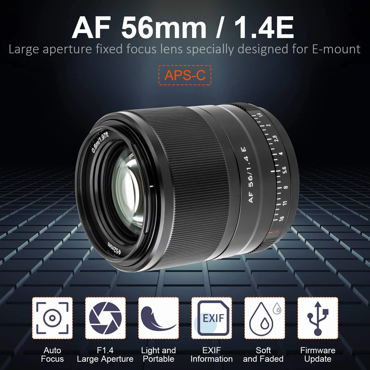 VILTROX 56mm F1.4 STM Obiektyw Autofokus APS-C Obiektyw portretowy Kompatybilny z Sony E-Mount APS-C-Format bez lustra Aparaty A6500 A6300 A6000 A7Rpape A7RⅡ A7RⅡ A7Ⅱ A7S A7R