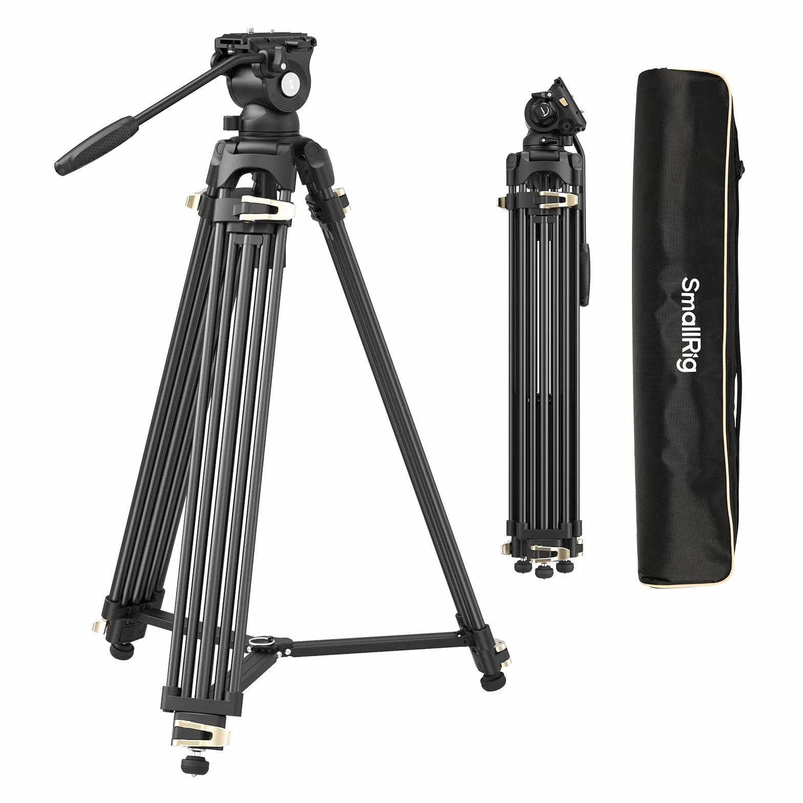 SMALLRIG Statyw wideo AD-01S, 74-calowy wytrzymały statyw z głowicą płynną do panoramowania i pochylania, dwutrybowa płytka szybkiego zwalniania, obciążenie do 13,2 funta / 6 kg- 4686