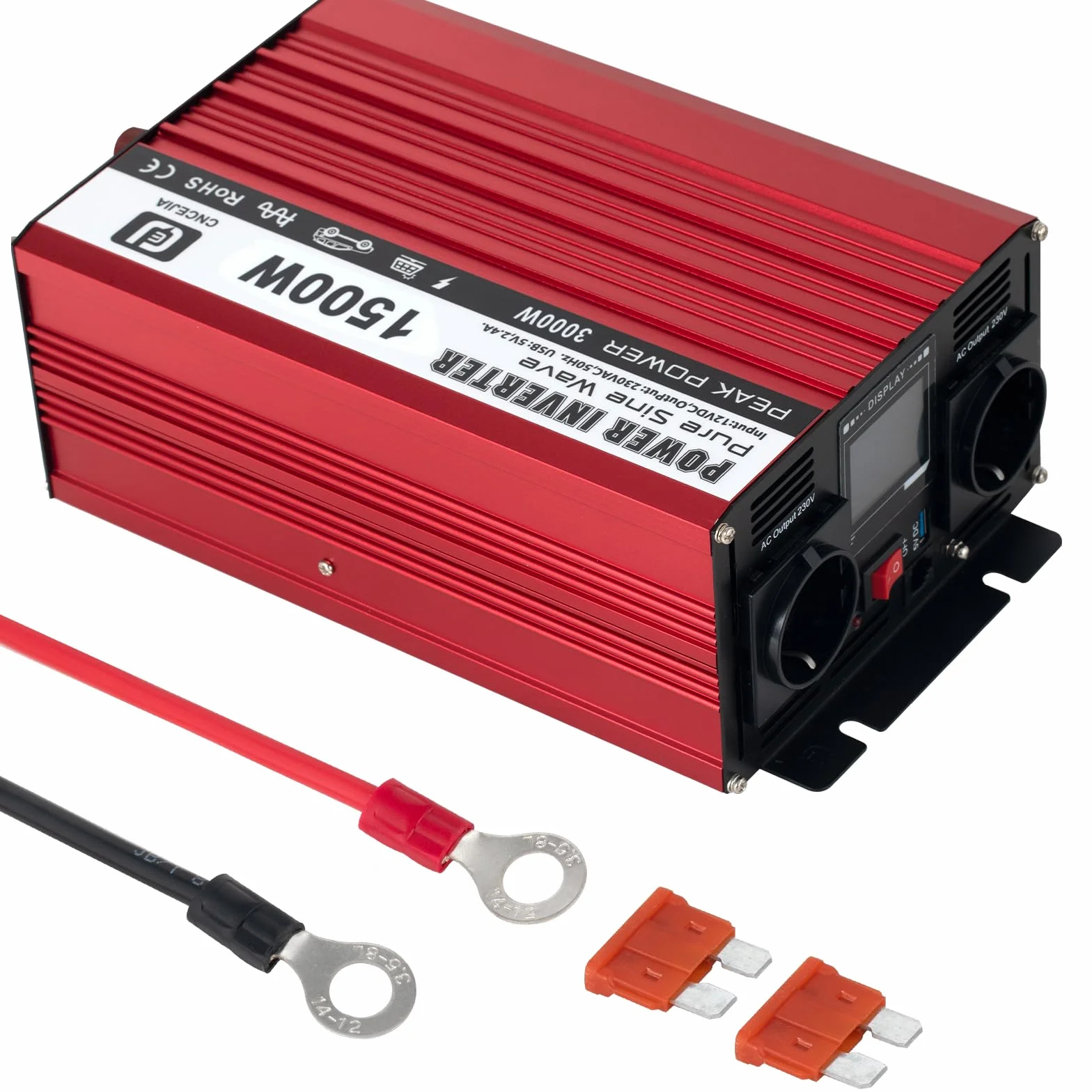 1500 W Winwerter, Winwerter 12v do 230v przetwornik napięcia falownika czystego fali sinusoidalnej przetwornica mocy konwerter prądu stałego AC notebooki monitory komputerowe telewizory