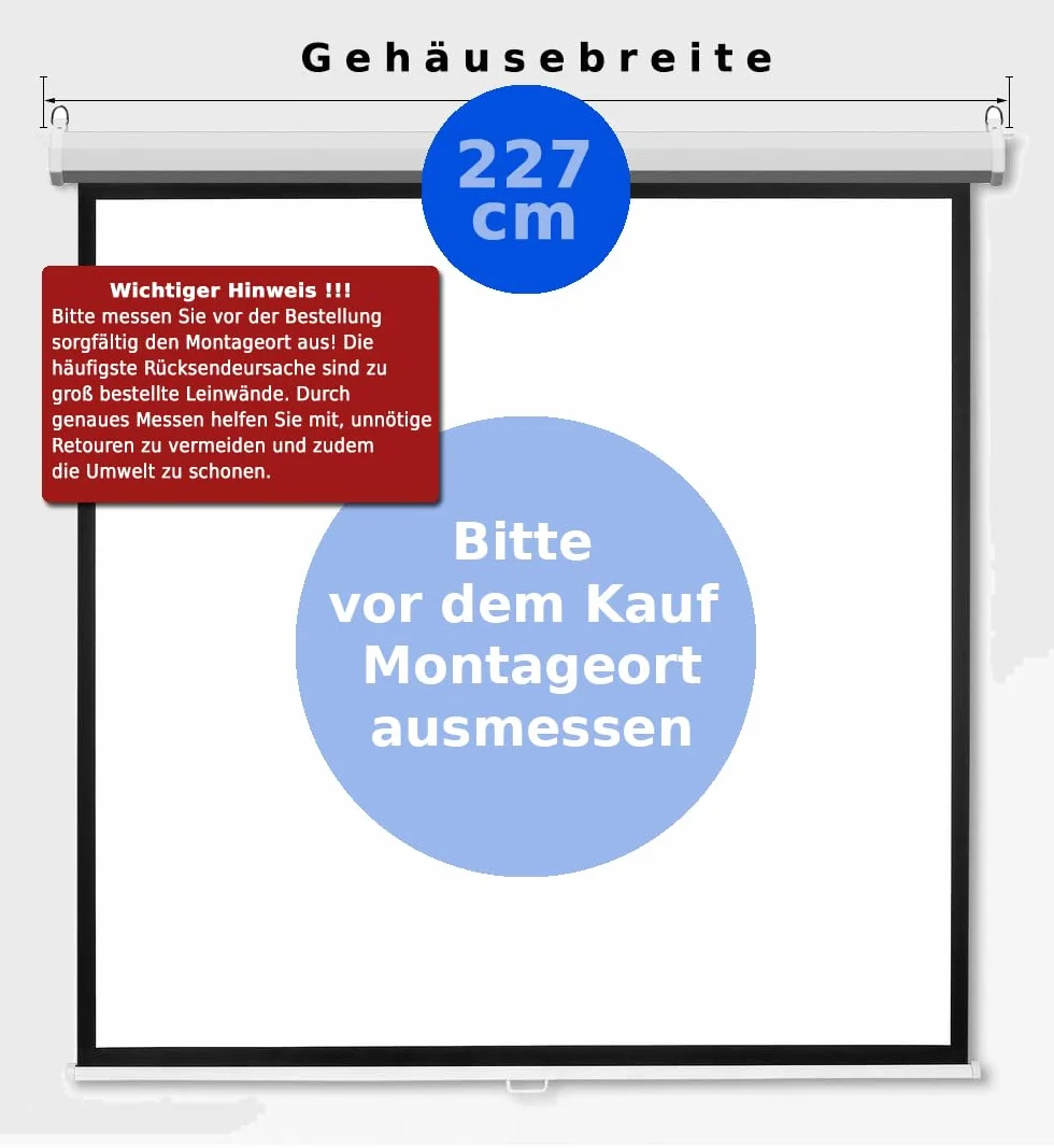 SlenderLine EcoSmart ekran zwijany 220 x 165 cm | 108 cali | format 4:3 | szerokość całkowita: 227 cm | optymalny do inteligentnych i mini projektorów | kino domowe płótno | sufit lub ściana | obudowa