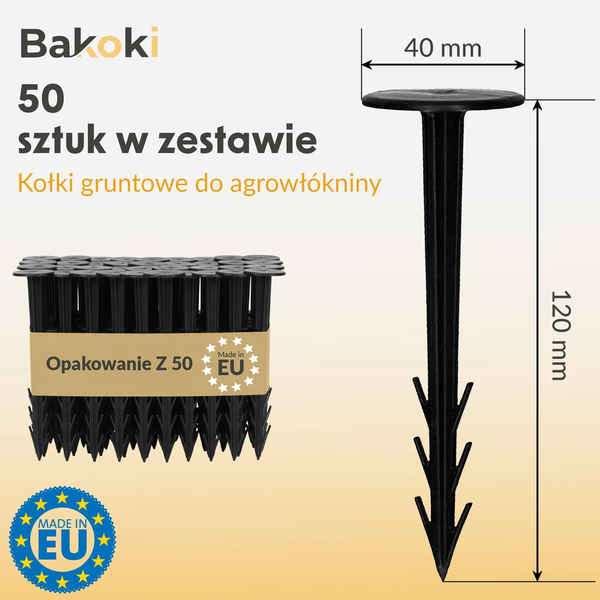 Kotwa gruntowa z tworzywa sztucznego, 50 x – śledzie odporne na promieniowanie UV, żebrowana konstrukcja i haczyki, szeroka główka, idealna do włókniny przeciw chwastom, geowłókniny, mulczu
