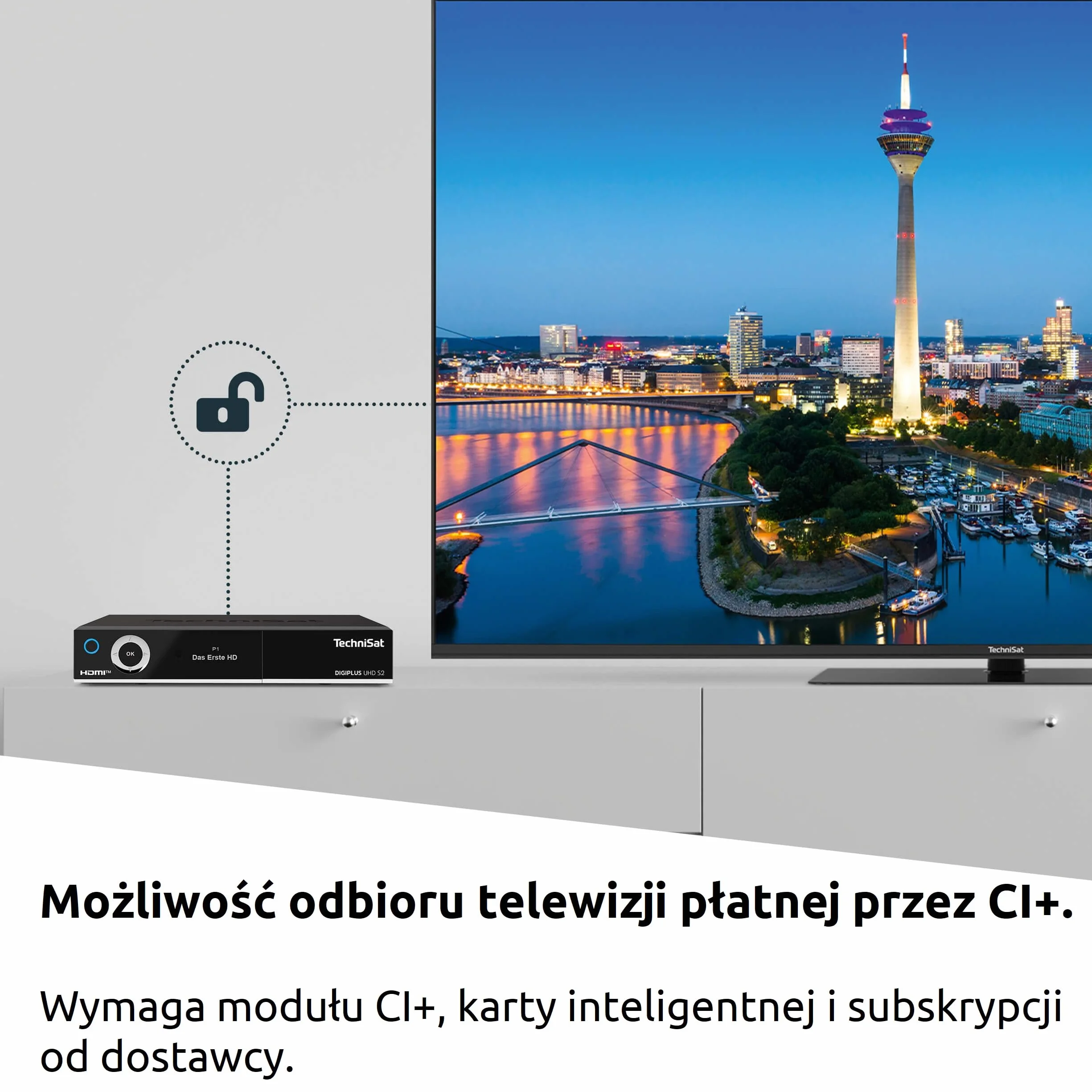 TechniSat DIGIPLUS UHD S2-4K Sat Odbiornik z alfanumerycznym wyświetlaczem i Twin Tunerem (DVB-S/DVB-S2, HEVC, H.265, sterowanie aplikacją, funkcja nagrywania PVR, WLAN, LAN, CI+, USB, OLED) czarny