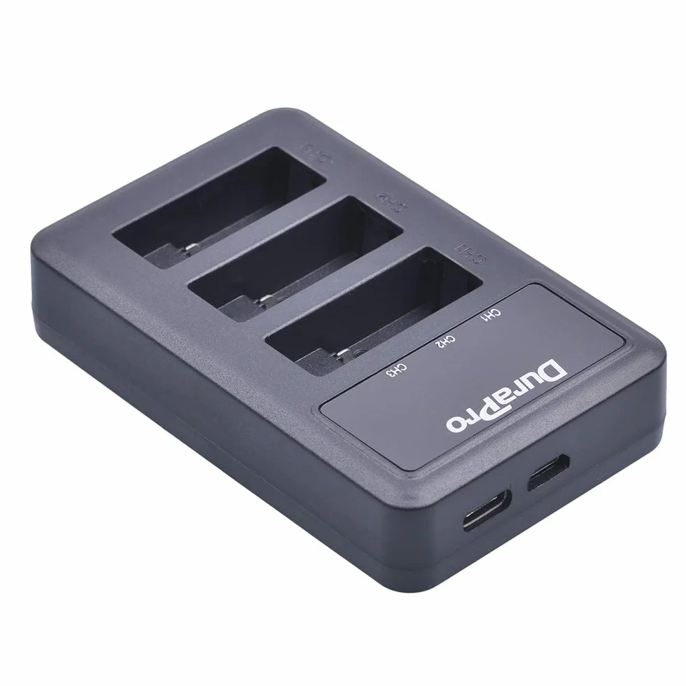 DuraPro 3 szt. baterii do GoPro Hero 7 Hero 6 Hero 5 + szybka ładowarka USB z 3 gniazdami LED z portem typu C do akcesoriów GoPro (kompatybilne z GoPro Hero5 All Firmwares v02.00, v02.01)
