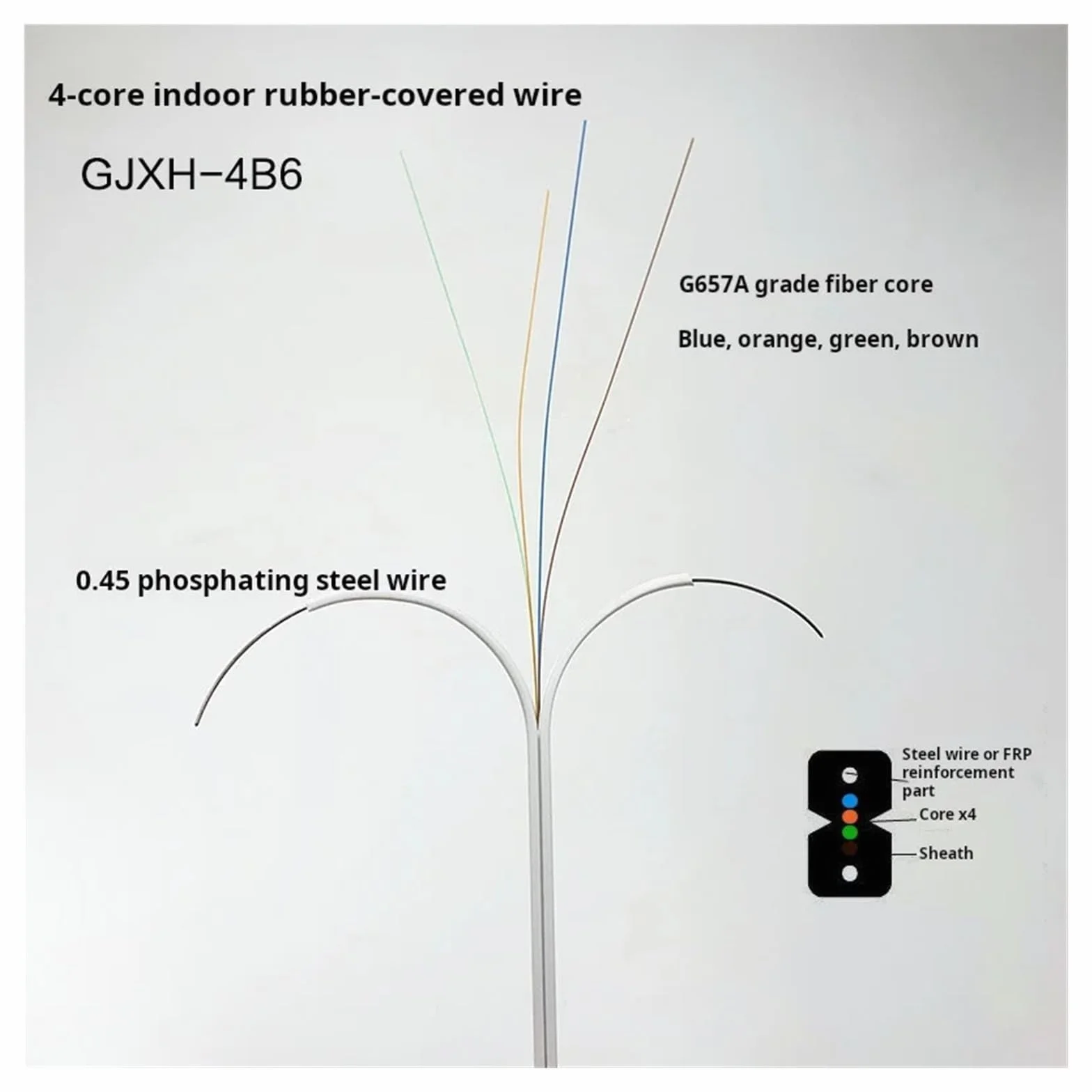 Wewnętrzny kabel połączeniowy światłowodowy jednomodowy — 50 m, 1/2/4 żyła, 2 żyły stalowe, bez złącza(Black,1Core)