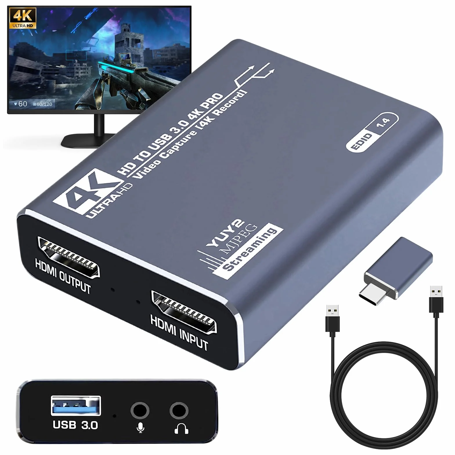 Video Capture Card 4K HDMI do USB 3.0 1080p 60 Hz, karta do nagrywania wideo do PS4 / PC / OBS / aparatu / streamingu