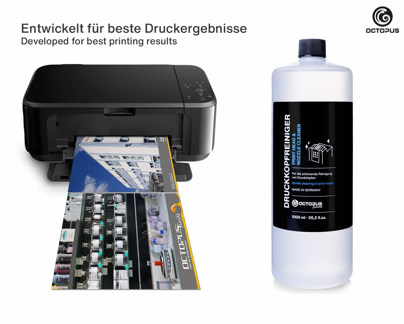Środek do czyszczenia dysz, głowica drukująca do głowic drukujących termicznych i piezoelektrycznych, 1 litr do drukarek Brother, Epson, HP, Canon, Kodak i Lexmark